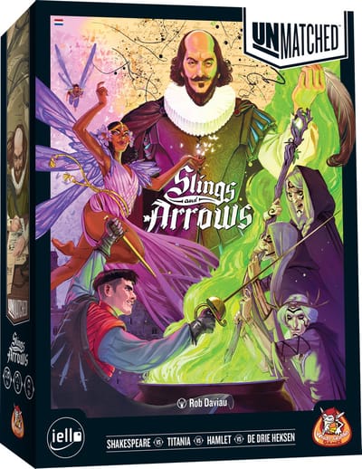 White Goblin Games - Unmatched: Slings & Arrows - expertspel - 2 tot 4 spelers - 30 minuten - Vanaf 10 jaar - Met de helden: De Drie Heksen, Hamlet en Titania