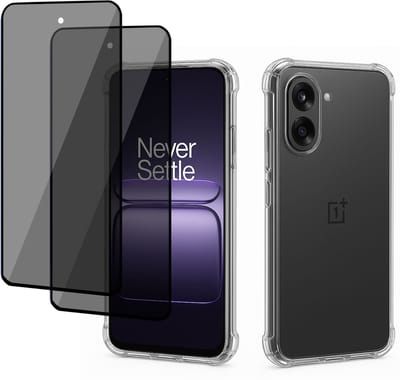 TechNow Hoesje + 2x Privé Screenprotector geschikt voor OnePlus Nord CE 5 Hoesje Screenprotector - Privacy Tempered Glass - Case Transparant