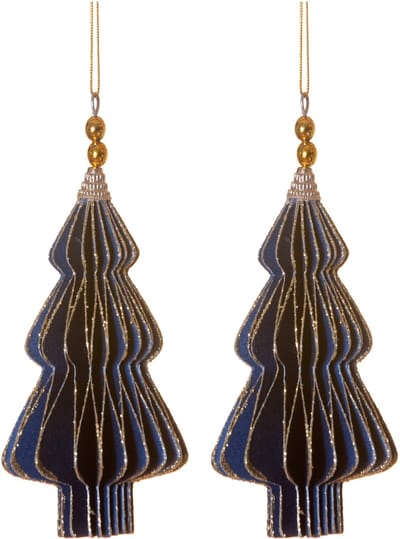 HOGEWONING BV - 2 blauw-gouden origami kerstboomhangers 13 cm