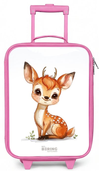 NoBoringSuitcases.com® - Kinderkoffer roze - Kindertrolley meisje - Baby hert - Koffer kind lichtgewicht - Reiskoffer trolley voor kinderen - Koffertje met lichtgevende wieltjes - Rolkoffer