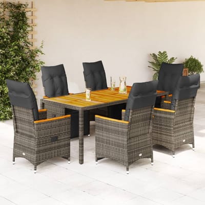 vidaXL - 7-delige - Bistroset - met - kussens - poly - rattan - grijs