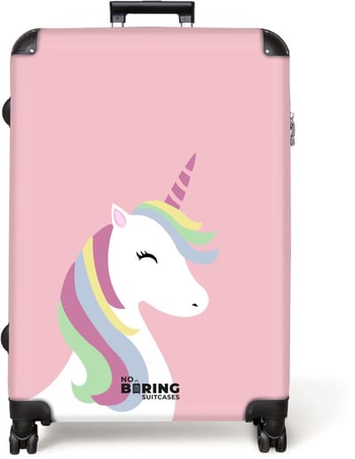 NoBoringSuitcases.com® - Koffer groot - Reiskoffer lichtgewicht - Eenhoorn - Regenboog - Pastel - Roze - Meisjes - Rolkoffer met 4 wielen - Grote trolley XL - 98 liter bagage