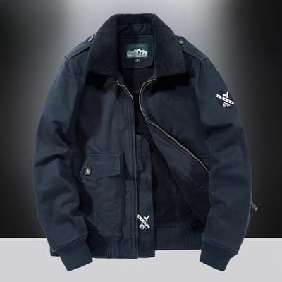 Winter Revers Lamsvacht Jas Heren Fleece Verdikte Katoen Gevoerde Jas Piloot Middenleeftijd en Jong Militair Jas 4XL blauw