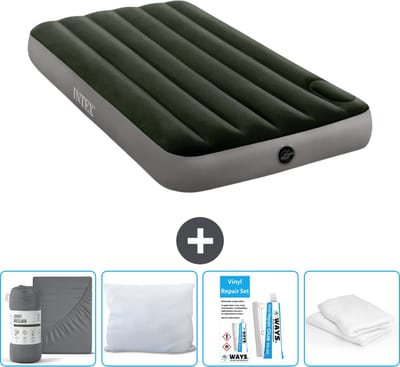 Intex Luchtbed - 1-Persoons - 99 x 191 x 25 cm - Groen - Inclusief Hoeslaken - Kussen - Kussenbeschermer en Reparatieset