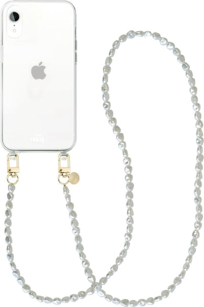 xoxo Wildhearts siliconen hoesje - Geschikt voor iPhone XS Max - Pearlfection - Telefoonhoesje - Hoesje met koord - Parelketting - lang telefoonkoord - Transparant hoesje (lange variant)