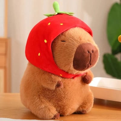 Klikkopers® - Capybara Knuffel - 30 CM - Aardbij Hoed - Capibara Knuffel - Kawaii Knuffel - Kawaii Kussen - New