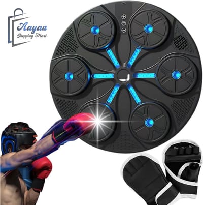Boxing Trainer Wand Target met Muziek – MMA Reactie Trainer met 8 Snelheden + Bokshandschoenen – USB Oplaadbaar – LED Verlichting – boks trainer set – boxing target muur – boxing machine met muziek – 69517