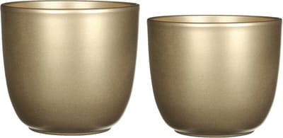 Mica - Plantenpot/bloempot - 2x stuks - keramiek - goud - D12/14.5 cm