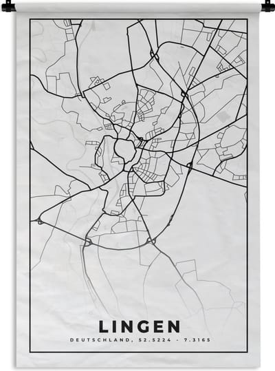 Wandkleed - Wanddoek - Lingen - Plattegrond - Kaart - Stadskaart - 120x180 cm - Wandtapijt