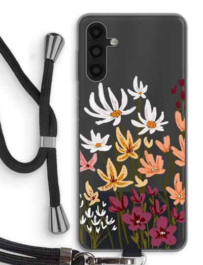 Case Company® - Hoesje met koord geschikt voor Samsung Galaxy A04s hoesje met Koord - Painted wildflowers - Telefoonhoesje met Zwart Koord - Bescherming aan alle Kanten en Over de Schermrand
