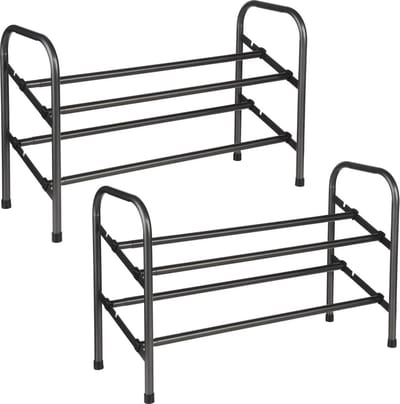 2x Stuks schoenenrek/schoenenkast uitschuifbaar zwart 6-10 paar schoenen 61 x 39 cm metaal/kunststof - Schoenen opbergen