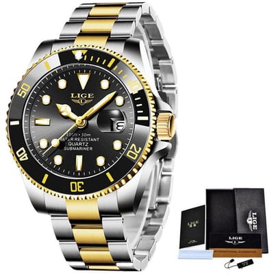 LUIK Topmerk Luxe Mode Duikhorloges Heren 30ATM Waterdicht Datumhorloge Sporthorloge Heren Quartz Horloge goud/zwart