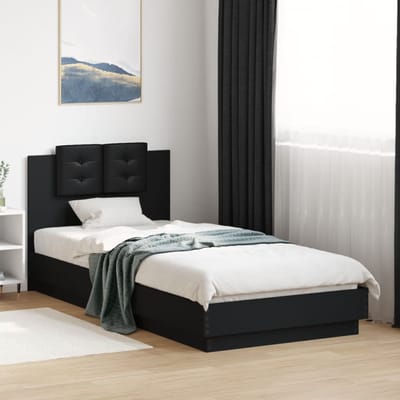 vidaXL - Bedframe - met - hoofdbord - en - LED-verlichting - zwart - 100x200 - cm