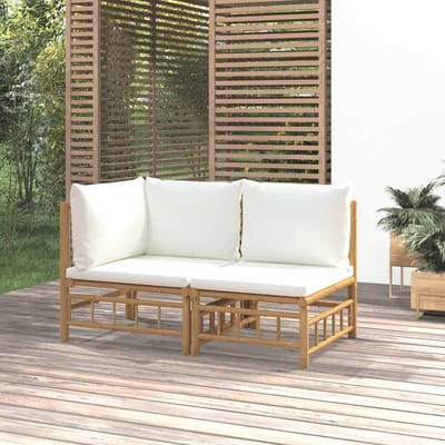 vidaXL - 2-delige - Loungeset - met - kussens - bamboe - crèmewit
