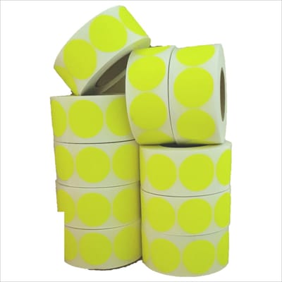 Sticker Set - "Geel Fluor" - 10 Rollen - 1000 Stuks per rol - Etiketten - 35mm - Sluitsticker - Promotie Sticker - Bulkverpakking - Blanco