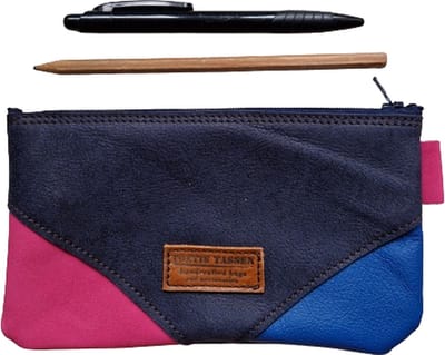 Toetie & Zo - Handgemaakte Etui - Leer - Blauw - Roze - Patchwork - Telefoontas - Makeuptas - Pennenetui - Medicijnhoesje