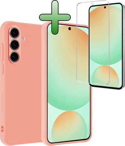 Hoesje Met Screenprotector - Geschikt voor Samsung Galaxy S24 FE - Sterk & Shockproof - Back Cover - Siliconen Case - Telefoon Hoes - Perzik