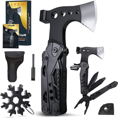 16 in 1 Multifunctioneel Camping Bijl Gereedschap - Camping Cadeau Voor Man met Hamer, Schroevendraaier, Zaag, Flesopener - Zakgereedschap Voor Camping, Wandelen, Noodgevallen In De Open Lucht