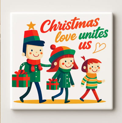 Christmas Love Unites Us Tegel 15x15cm – Feestelijke Familie Wanddecoratie, Hartverwarmende Kerstversiering, Perfect Kerstcadeau
