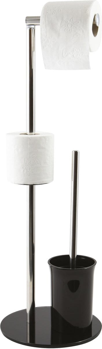 MSV WC Borstel met Rolhouder - Vrijstaand - Toilet Borstel met Rolhouder - Metaal met Glas - Zwart