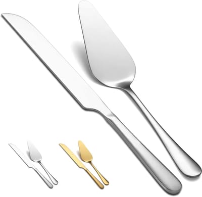 Taartsnijder 2 Stuks Messen en Spatel 22,5 cm Taartschep 23,2 cm Glazuurlifter Snijkant voor Het Bereiden van Zelfgemaakte Desserts, Feestjes (Zilver)