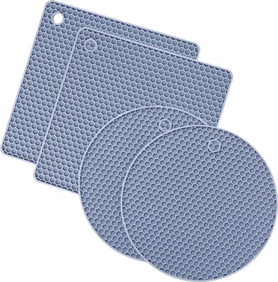 Fako® - Pannenonderzetter Hittebestendig - Onderzetter Voor Pannen - Siliconen Mat - Potopener - Rond & Vierkant - Blauw - 4 Stuks