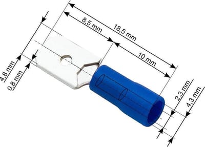 Kabelschoen Vlakstekker 100 stuks - Plat Blauw - Insteekbreedte 4,8 mm Insteekdikte 0.8 mm