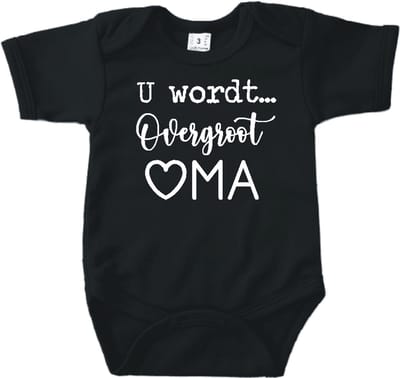 Baby romper met tekst zwangerschap aankondiging | U wordt overgroot oma | Zwart | korte mouw | maat 56 cadeautje zwangerschap aankondiging bekendmaking |Cadeautje 100% katoen.