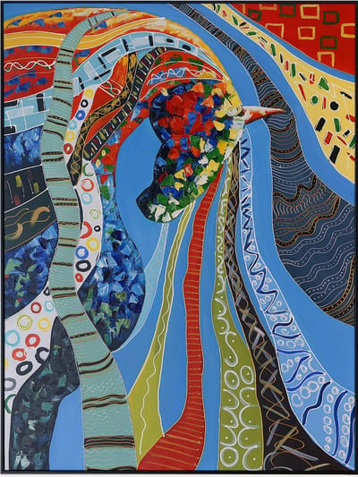 Fine Asianliving Olieverf Schilderij 100% Handgeschilderd 3D met Reliëf Effect en Zwarte Omlijsting 90x120cm Paard Multicolour
