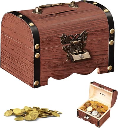 Retro Houten Schatkist - Kleine Opbergdoos met Sleutel en Lock voor Decoratie en Geldopslag