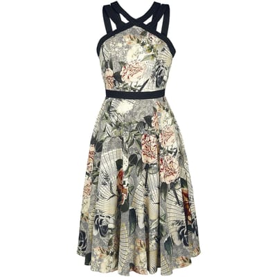 H&R London - Rockabilly Midi-jurk - Ancient Roses - M tot 4XL - voor Vrouwen - meerkleurig