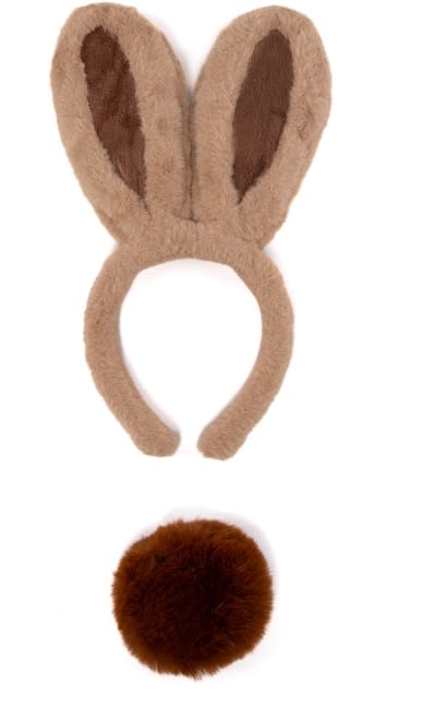 KIMU® Haarband Konijn Dikke Oren Bruin met Staart - Diadeem Konijnenoren - Bruine Oortjes Bunny Paashaas Haas Pasen Paasviering Taupe Donkerbruin Festival