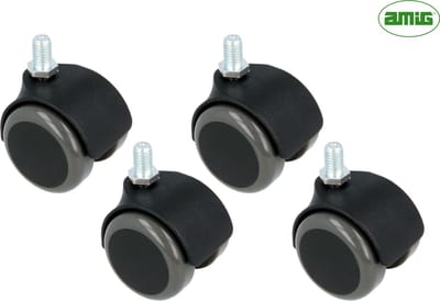 AMIG Set van 4 Meubelwielen 50mm - Kunststof Zwenkwielen zonder rem - Schroefbevestiging M8 - 100-150KG Draagvermogen