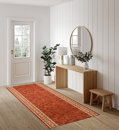 Tapiso Tapijtloper Antislip – Klassiek Perzisch Oosters Terracotta – Gangloper Rubber Onderkant Maat- 80x300