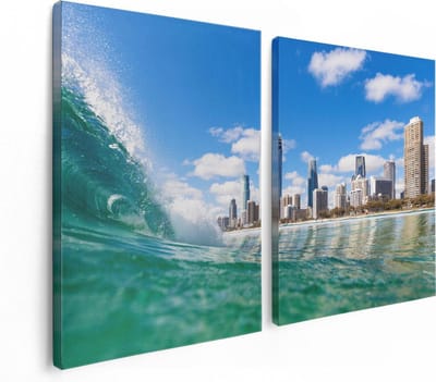Artaza Canvas Schilderij Tweeluik Golf aan de Gold Coast  - 120x80 - Foto Op Canvas - Canvas Print