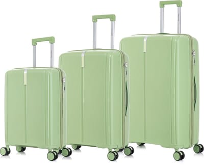 TRAVELERZ - Valencia - 3 Delig kofferset - Handbagage 42L - Medium koffer 67L & Grote koffer 97L - Polypropyleen - Harde schaal - Cijferslot - Lichtgewicht - Flexibel - Duurzaam - Dubbele wielen - Spinner wielen - Pistachegroen - Groen