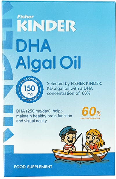 Fisher Kinder - Omega 3 Algenolie voor Kinderen 3+ - Kauwcapsules - 150 mg DHA - Goed voor Hersenen & Ogen - 60 Capsules