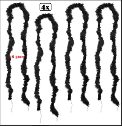 4x Marabou boa zwart 180cm 15gram - boa small - Thema feest party zomer festival Tropical feest