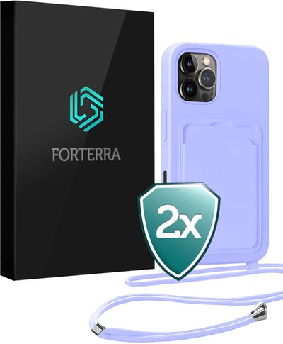 Hoesje Geschikt voor iPhone 16 Pro Pashouder Case Siliconen Hoes Met Koord - Hoes Geschikt voor iPhone 16 Pro Met Telefoonkoord Hoesje Back Cover Met Pasjeshouder - Lila - 2 PACK