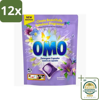 Omo - Wascapsules - Lavendel & Eucalyptus - Krachtige geur - 42 Capsules - Voordeelverpakking - 12 stuks - Gebruik van wascapsules - Was voor gekleurde kleding