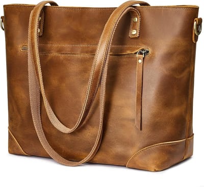 Dames Schoudertas van Echt Leer, Vintage 3-Way Ontwerp, Laptop- en Reisbagage, Ideaal voor Werk en Vrije Tijd
