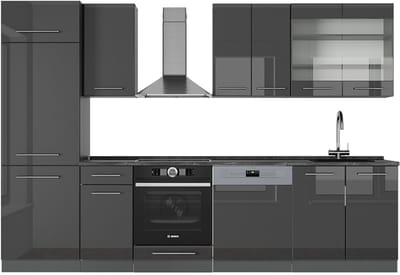 Vicco Fame-Line Complete keukeneenheid – 300 cm zonder werkblad Antraciet Hoogglans