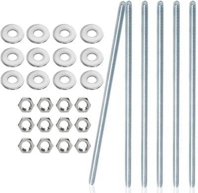 SnelShoppen - Pack van 6 M8 Draadstangen 300 mm, Volledige Draad, Gegalvaniseerd Staal, Inclusief Moeren en Ringen voor Meubel- en Machinale Productie