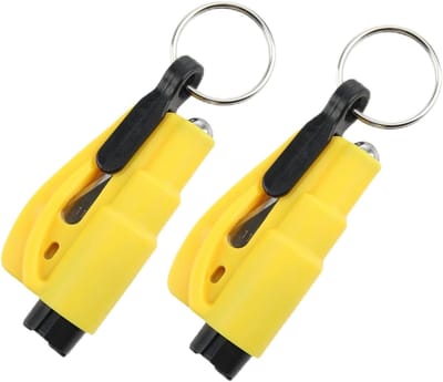 2 stuks reddingsgereedschap als sleutelhanger, noodvluchtgereedschap met veiligheidsgordelsnijder en raambreker, compacte glasbreker voor auto, ongevallen en noodsituaties