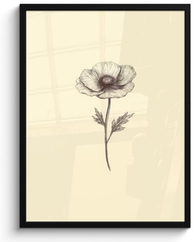 Poster in lijst - Fotolijst 50x70 cm - Posters - Klaproos - Illustratie - Zwart - Posterlijst zwart - Decoratie - Wanddecoratie woonkamer - Muurdecoratie slaapkamer