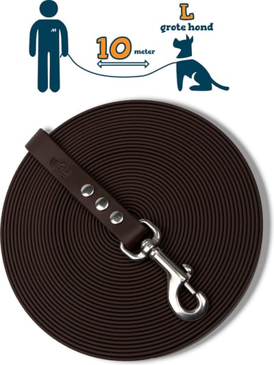 Miqdi BioThane® Sleeplijn 10 meter – zonder handvat – L/XL (19 mm) – donkerbruin – waterdicht & sterk