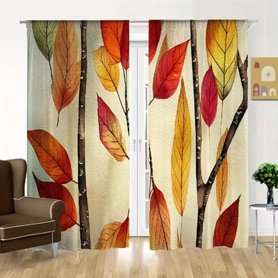 2 panneaux Rideaux de Cuisine Botaniques à l'Aquarelle - Design Feuilles Colorées idéal pour Salon Chambre à Coucher et Espace Cuisine Décoration d'Intérieur W65X60H(cm)X2Pcs&Hook