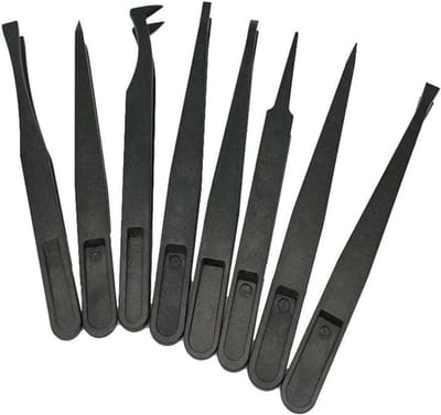 Pincetten Set - Kunststof pincetten - Elektronica Reparatie - Antistatisch Materiaal - 8 Stuks - Zwart