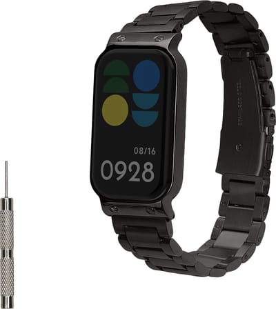 kwmobile Vervangend horlogebandje geschikt voor Xiaomi Smart Band 8 Active / Redmi Band 2 - 14 - 22 cm RVS horloge bandje - metallic zwart