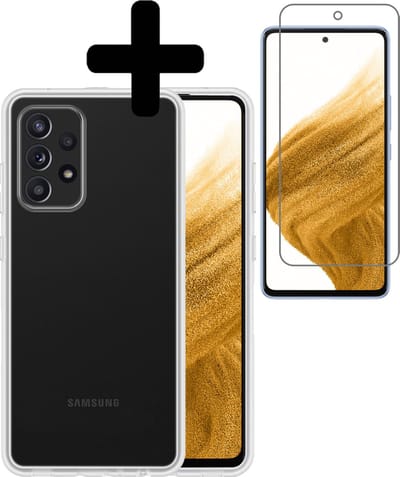 Hoesje - Met Screenprotector - Geschikt voor Samsung Galaxy A53 - Sterk & Shockproof - Back Cover - Siliconen Case - Telefoon Hoes - Telefoonhoesjes - Transparant